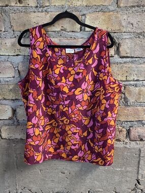 Liz Baker Floral Tank Top in Fuchsia, Orange & Magenta Size 20w